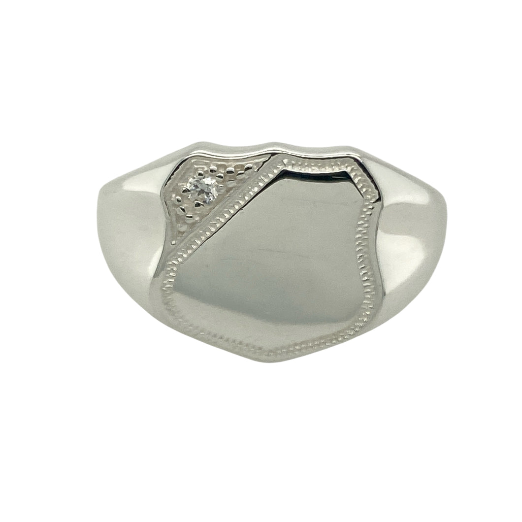 New 925 Silver & Cubic Zirconia Set Shield Signet Ring