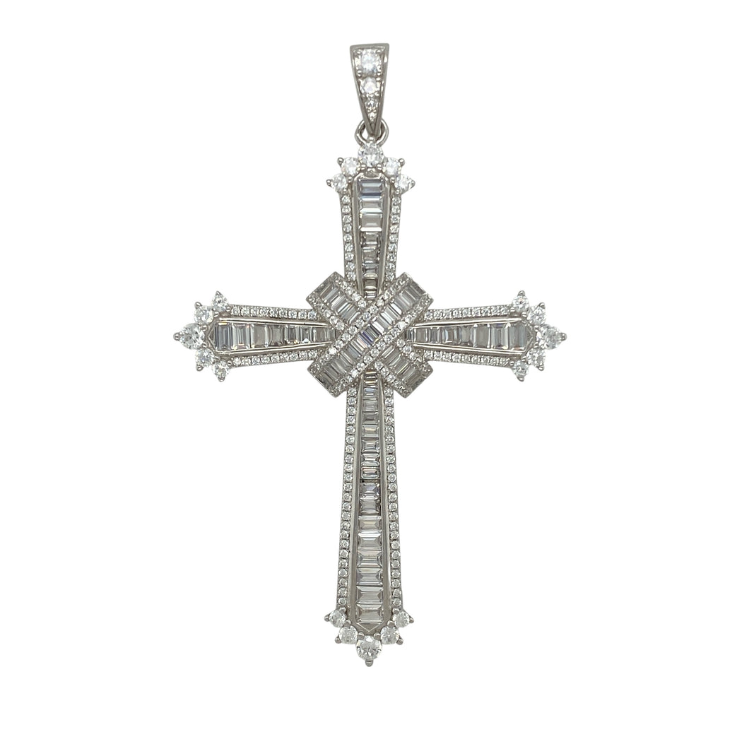 New 925 Silver & Cubic Zirconia Set Fancy Cross Pendant