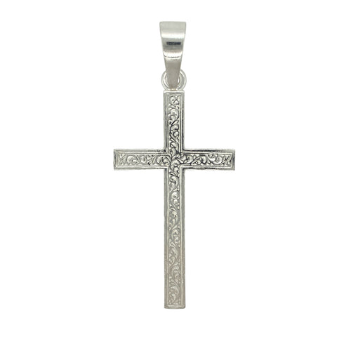 New 925 Silver Patterned Large Cross Pendant