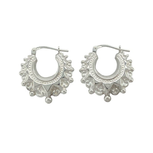 New 925 Silver Fancy Round Creole Earrings