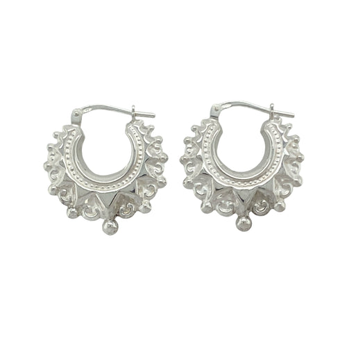 New 925 Silver Fancy Round Creole Earrings