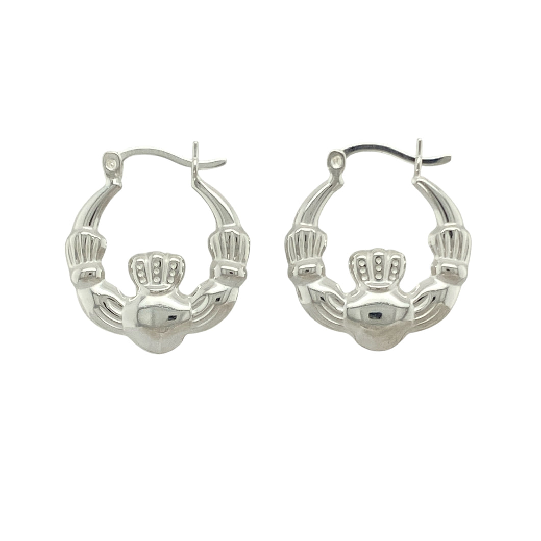 New 925 Silver Round Claddagh Creole Earrings