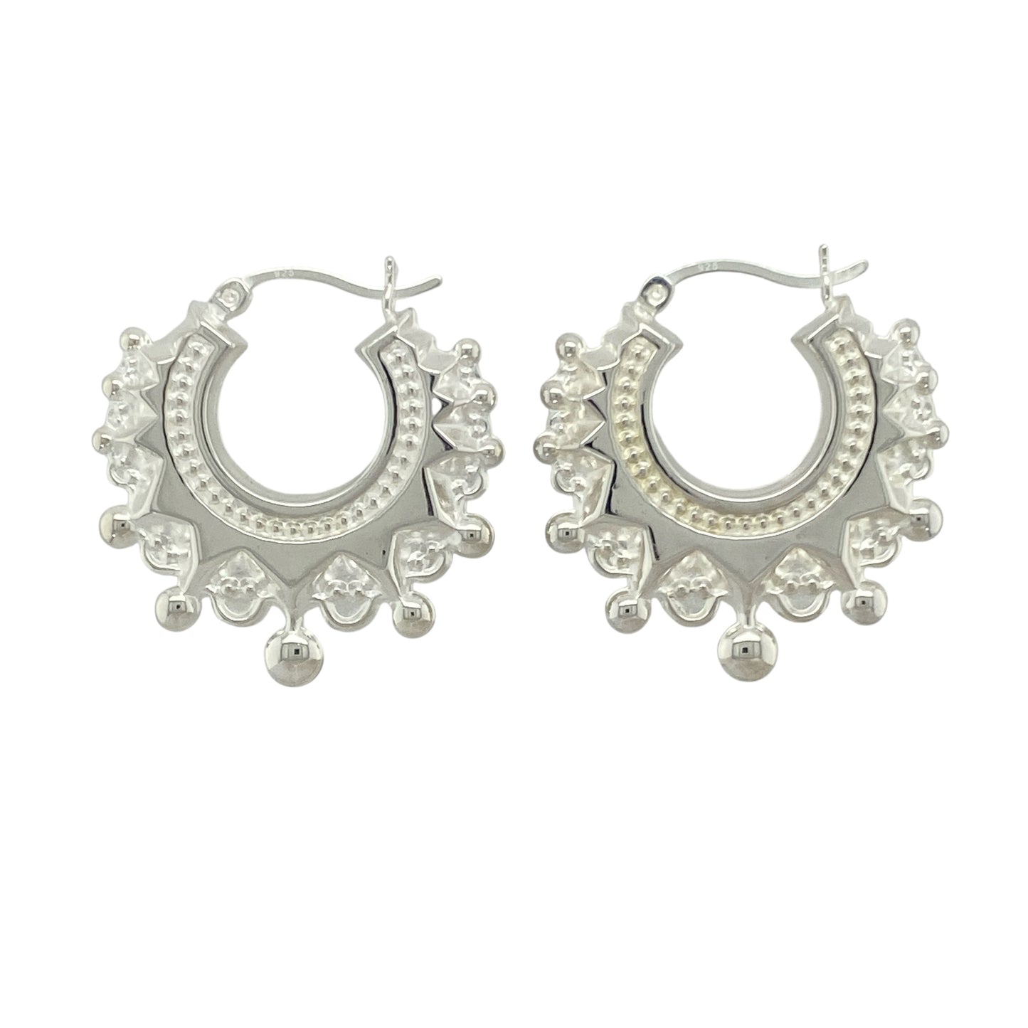 New 925 Silver Fancy Round Creole Earrings