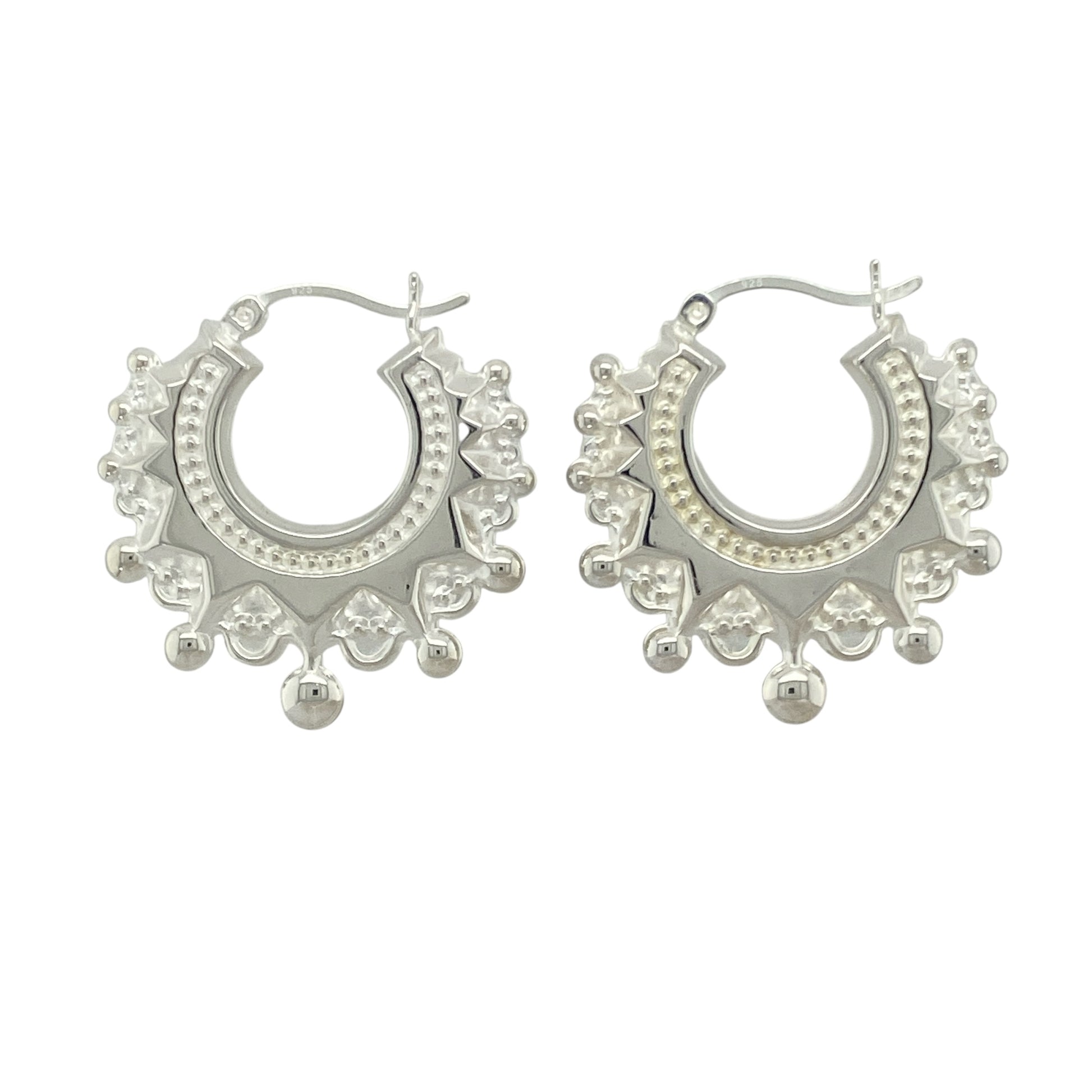 New 925 Silver Fancy Round Creole Earrings