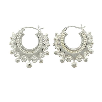 New 925 Silver Fancy Round Creole Earrings