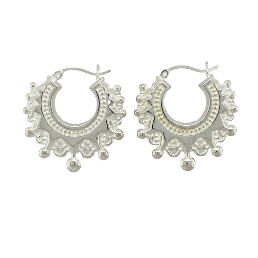New 925 Silver Fancy Round Creole Earrings