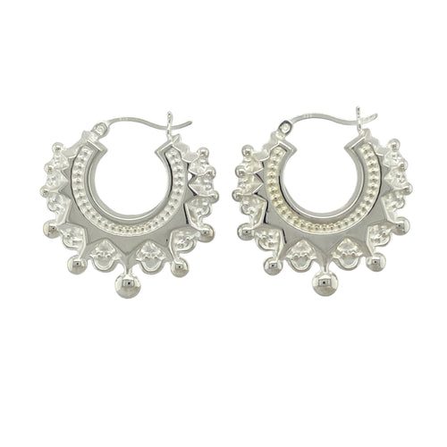 New 925 Silver Fancy Round Creole Earrings