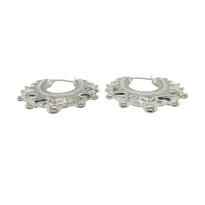 Bring bold sophistication and timeless shine to your collection with these new 925 silver large fancy round creole earrings, offering a striking design and elegant presence—perfect for making a standout statement.

Design: The earrings feature a large round creole style with a fancy, detailed finish, measuring approximately 39mm in diameter. Their graceful curves and intricate design create a stunning, eye-catching silhouette that elevates any look.

