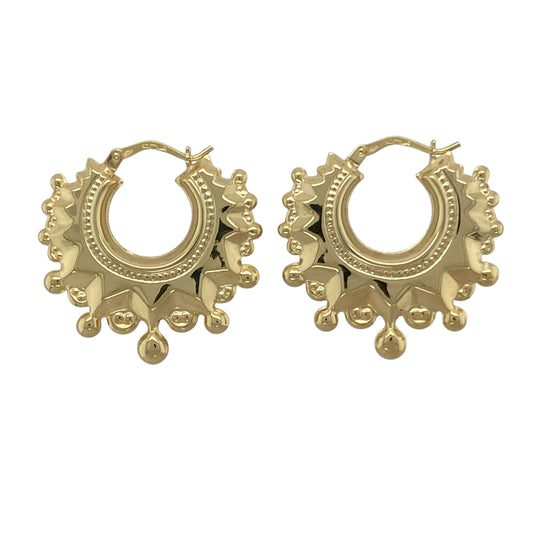 New 9ct Gold 28mm Fancy Round Creole Earrings