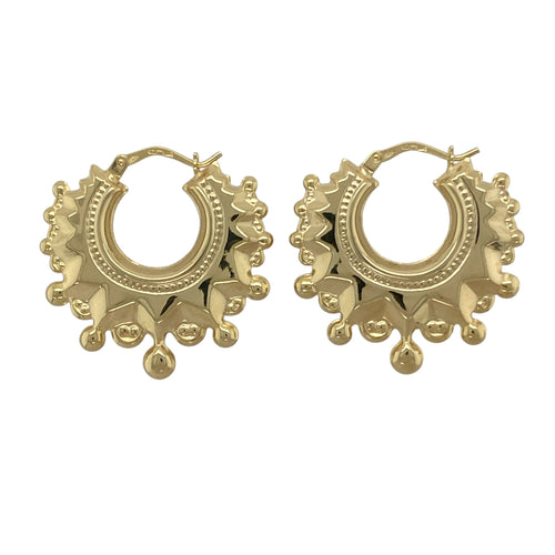 New 9ct Gold 28mm Fancy Round Creole Earrings