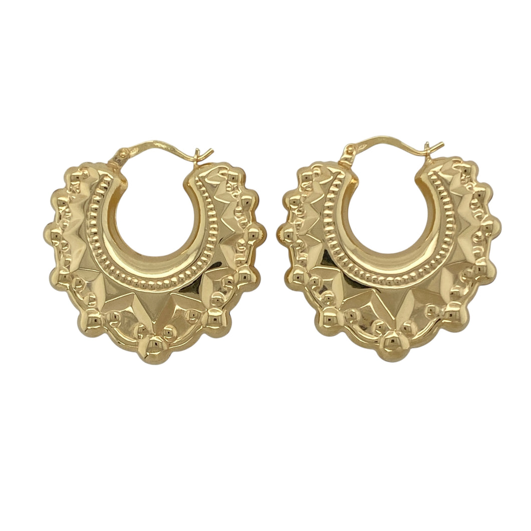 New 9ct Gold 30mm Fancy Round Creole Earrings