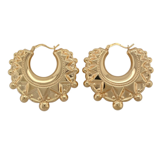 New 9ct Gold 38mm Fancy Round Creole Earrings