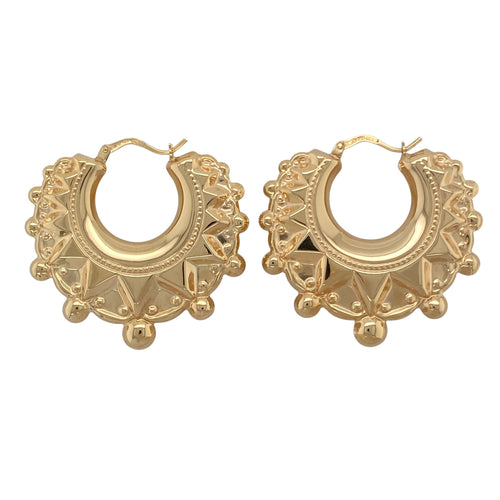 New 9ct Gold 38mm Fancy Round Creole Earrings