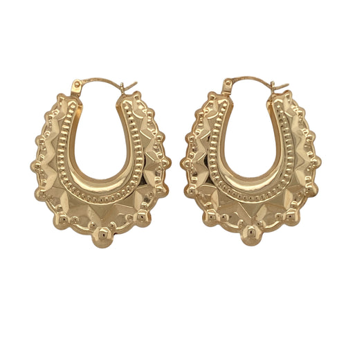 New 9ct Gold 24mm Fancy Oval Creole Earrings