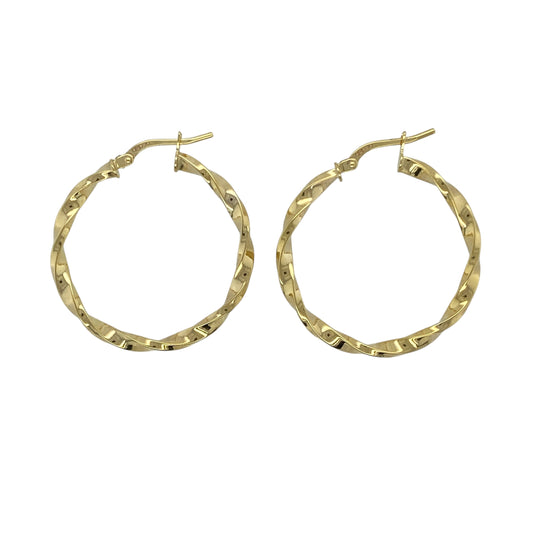 New 9ct Gold 30mm Twisted Hoop Creole Earrings