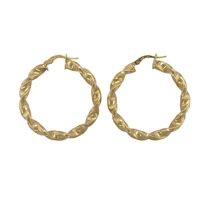 New 9ct Gold 33mm Twisted Hoop Creole Earrings