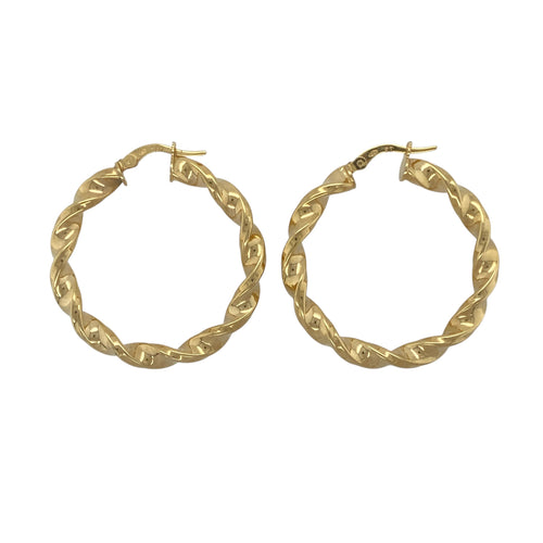 New 9ct Gold 33mm Twisted Hoop Creole Earrings
