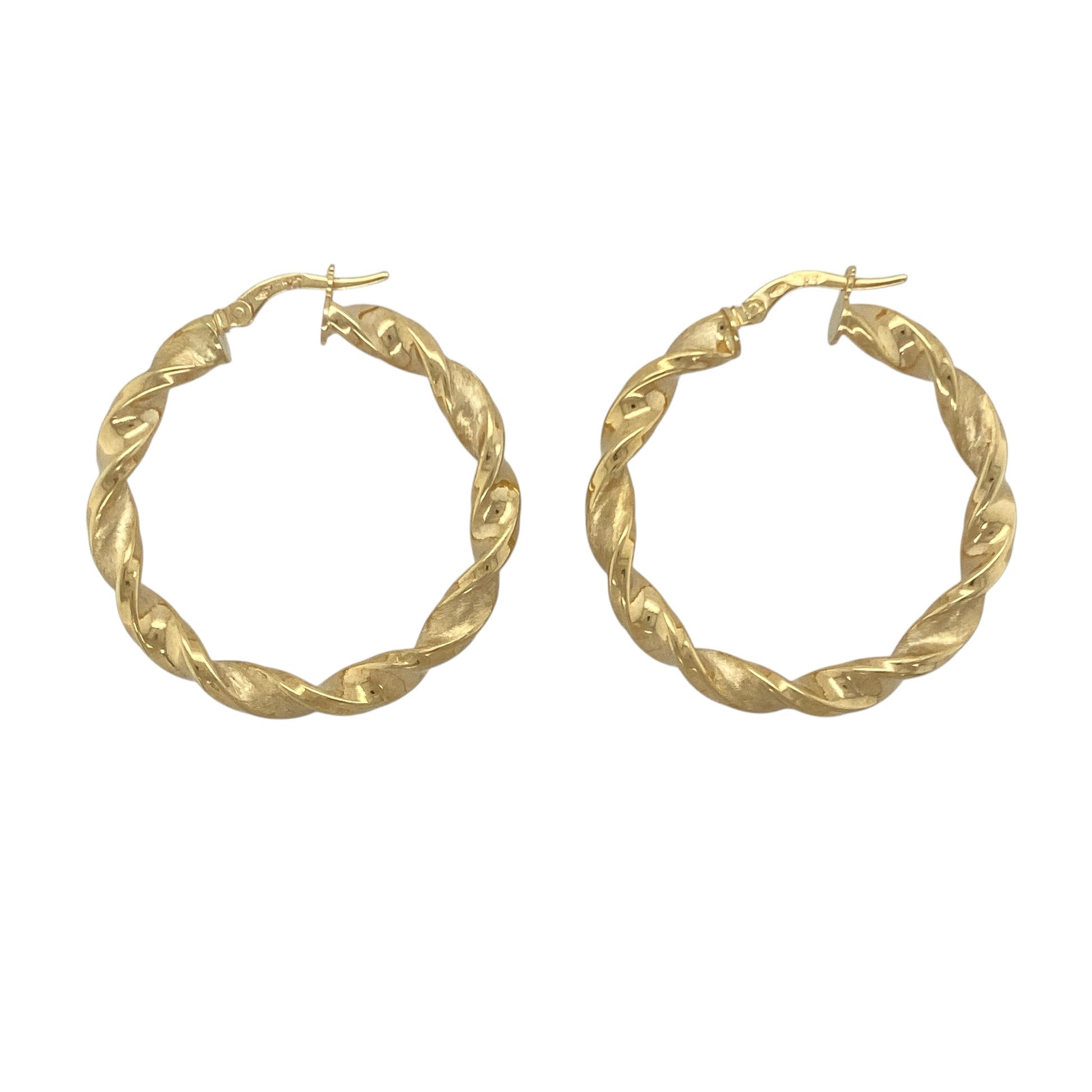 New 9ct Gold 34mm Twisted Hoop Creole Earrings