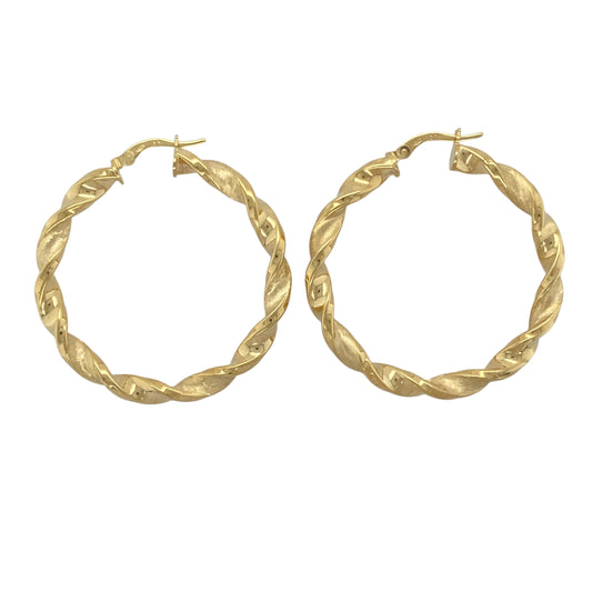 New 9ct Gold 40mm Twisted Hoop Creole Earrings