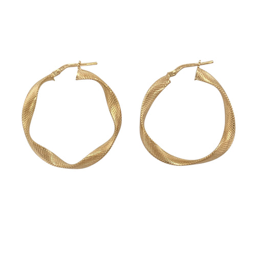 New 9ct Gold 32mm Twisted Textured Hoop Creole Earrings