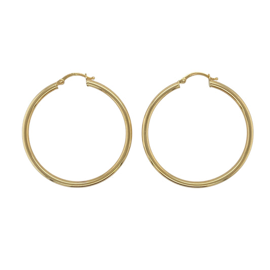 New 9ct Gold 40mm Plain Hoop Creole Earrings
