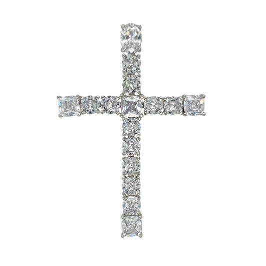New 925 Silver & Cubic Zirconia Set Large Cross Pendant