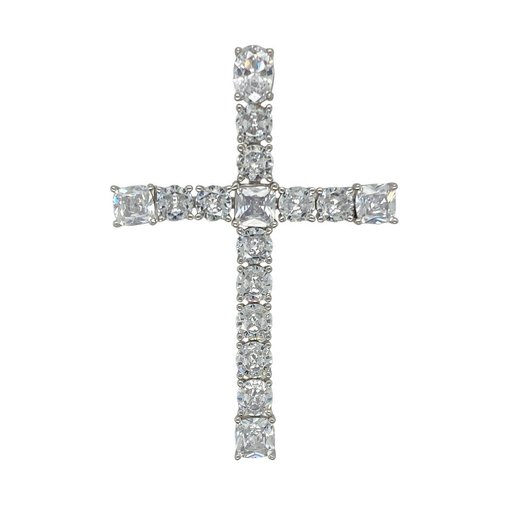 New 925 Silver & Cubic Zirconia Set Large Cross Pendant
