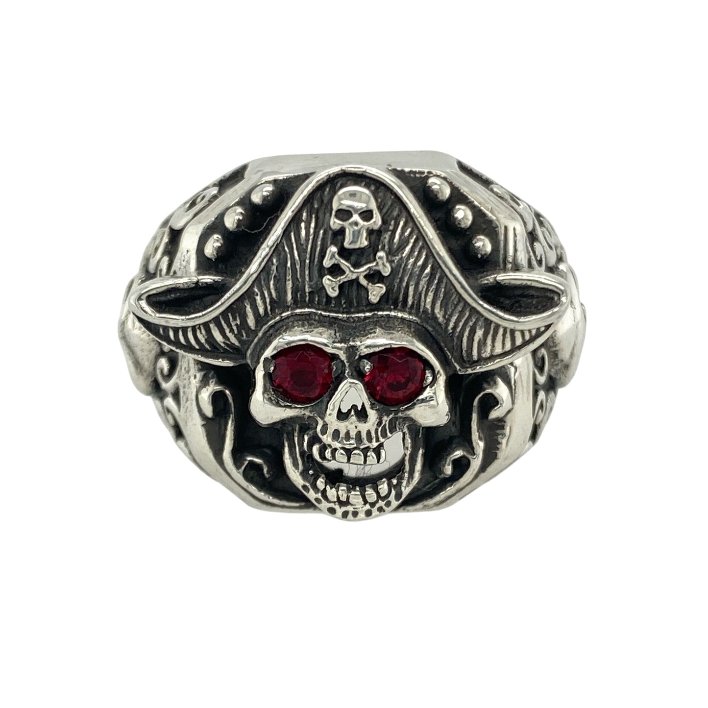 New 925 Silver & Red Stone Pirate Skull Ring