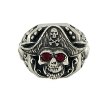 Load image into Gallery viewer, New 925 Silver &amp; Red Stone Pirate Skull Ring
