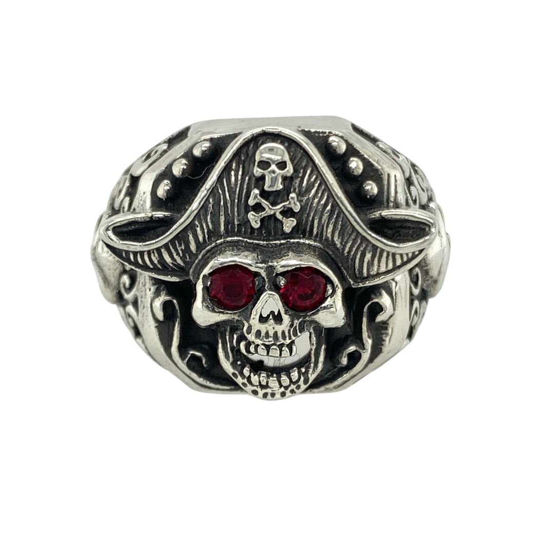 New 925 Silver & Red Stone Pirate Skull Ring