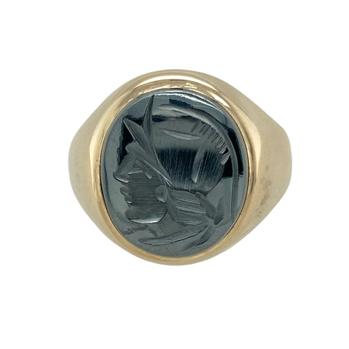 9ct Gold & Hematite Centurion Set Oval Signet Ring