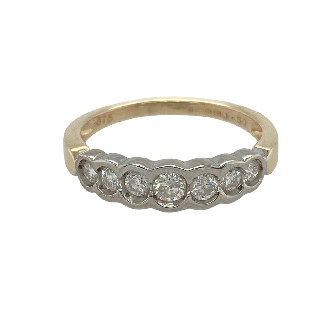 9ct Gold & Diamond Set Seven Stone Band Ring