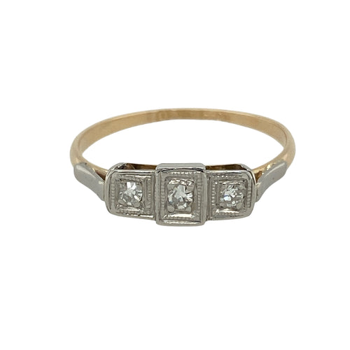 18ct Gold & Platinum Diamond Set Art Deco Style Trilogy Ring