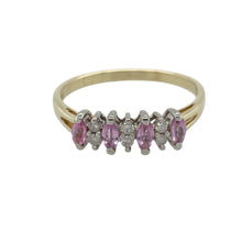 Load image into Gallery viewer, 9ct Gold Diamond &amp; Pink Stone Set Band Ring
