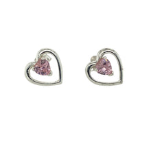 Load image into Gallery viewer, New Silver 10mm Pink Cubic Zirconia Heart Earrings with the weight 1.40 grams

