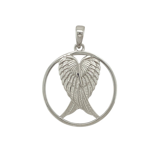 925 Silver Angel Wings Round Pendant