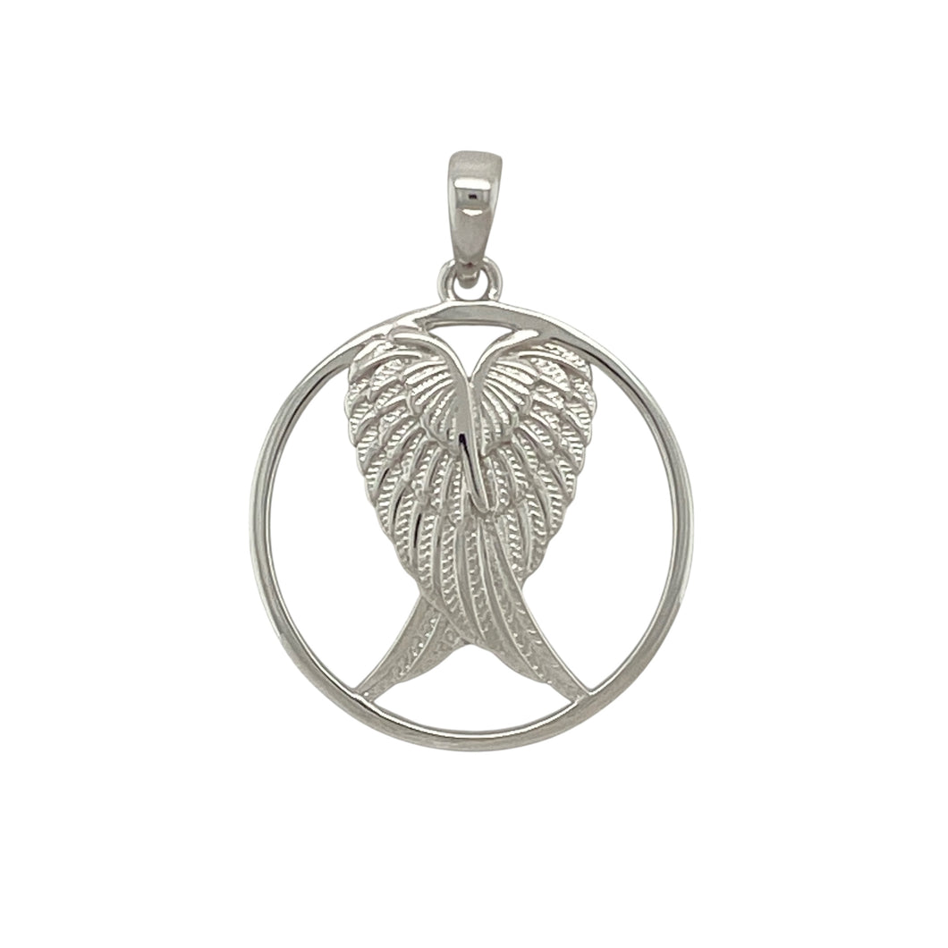 925 Silver Angel Wings Round Pendant