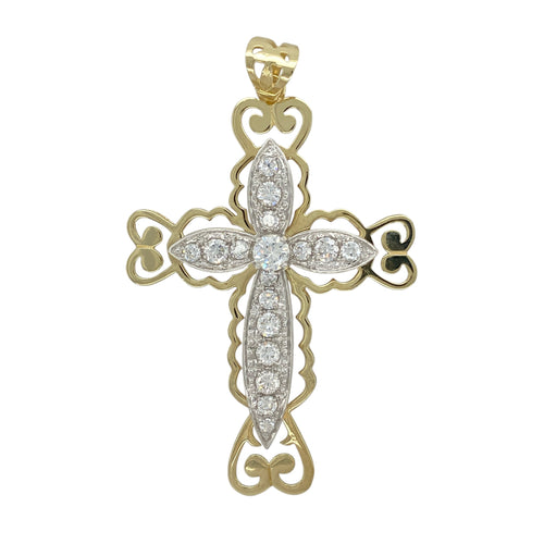 9ct Gold & Cubic Zirconia Set Fancy Cross Pendant