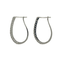 Load image into Gallery viewer, Bring modern sparkle and elegant shine to your collection with these pre-owned 9ct white gold and diamond set oval hoop earrings, offering a sophisticated blend of timeless design and refined detail—perfect for adding a touch of luxury to any look.

Design: Each earring features an oval hoop shape adorned with sparkling diamonds, creating a sleek and graceful silhouette that catches the light beautifully.

