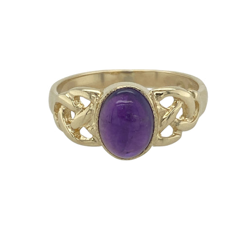 9ct Gold & Amethyst Set Celtic Knot Ring
