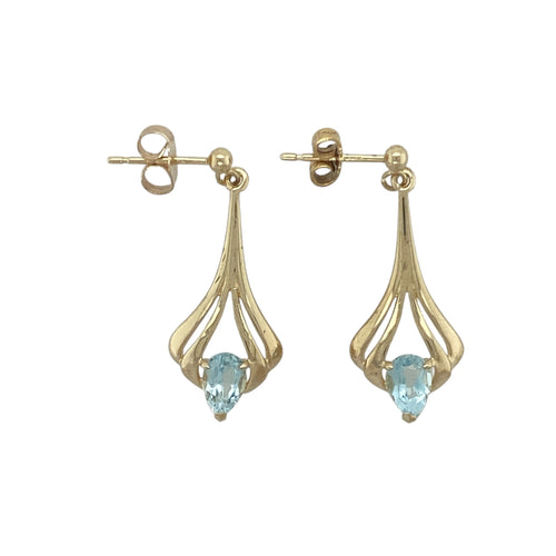 9ct Gold & Aqua Stone Set Drop Earrings