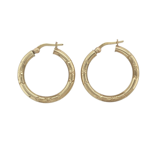 9ct Gold Patterned Hoop Creole Earrings
