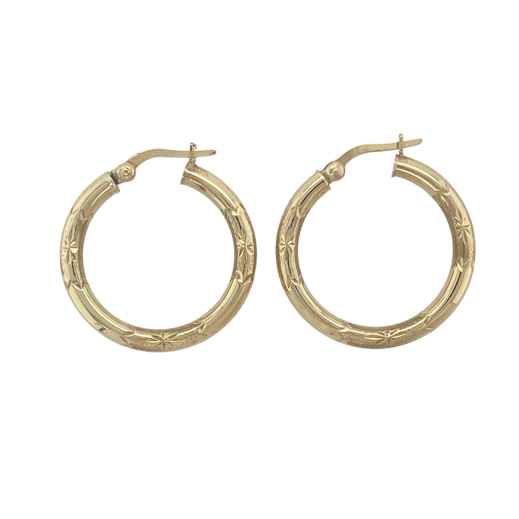 9ct Gold Patterned Hoop Creole Earrings