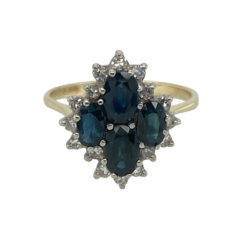 9ct Gold Diamond & Sapphire Set Cluster Ring