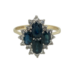 9ct Gold Diamond & Sapphire Set Cluster Ring