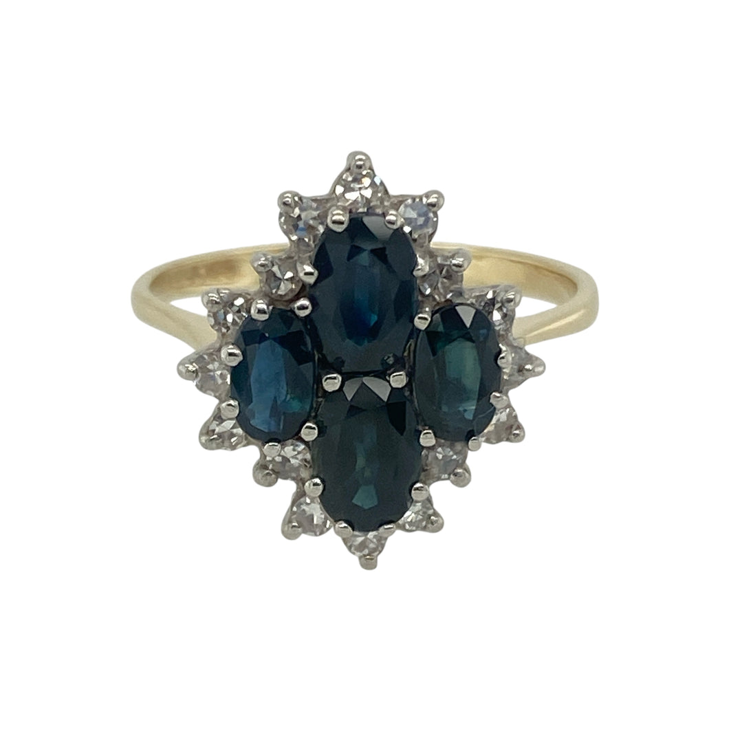 9ct Gold Diamond & Sapphire Set Cluster Ring