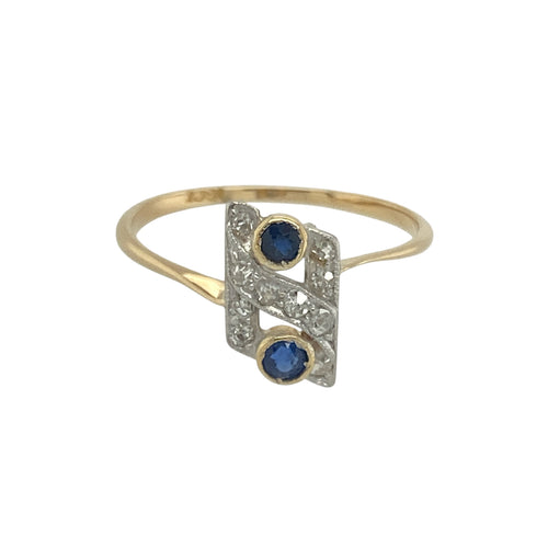 18ct Gold & Platinum Diamond & Sapphire Set Vintage Ring