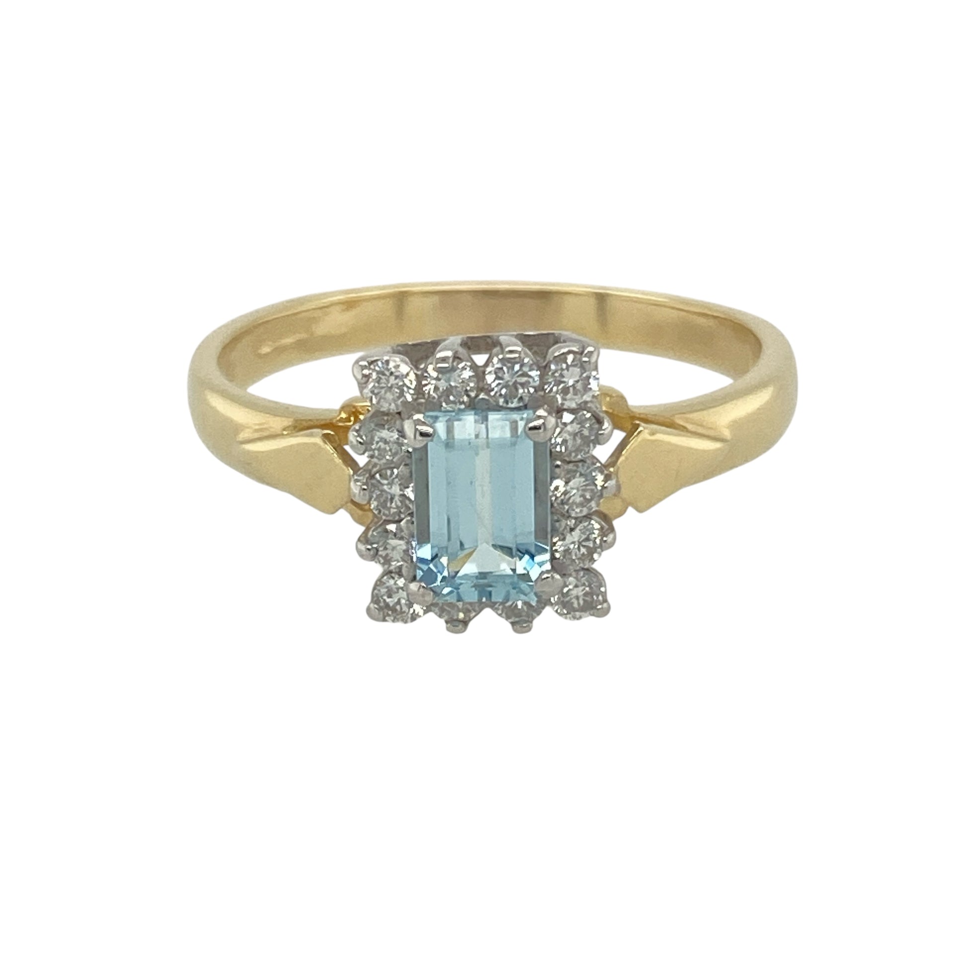 18ct Gold Diamond & Aquamarine Set Cluster Ring
