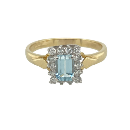 18ct Gold Diamond & Aquamarine Set Cluster Ring