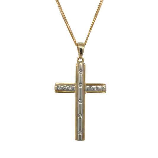 18ct Gold & Diamond Set Cross 18" Necklace